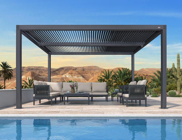 Louvered Pergola 94AS 10' x 14' Outdoor Aluminum Pergola with Adjustable Roof for Deck Backyard Garden Grey Hardtop