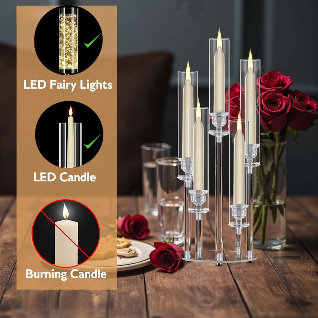 4PCS 5 Arm Acrylic Candelabra for Table Wedding Centerpiece,Crystal Clear Candle Stick Holders Candelabra Centerpiece