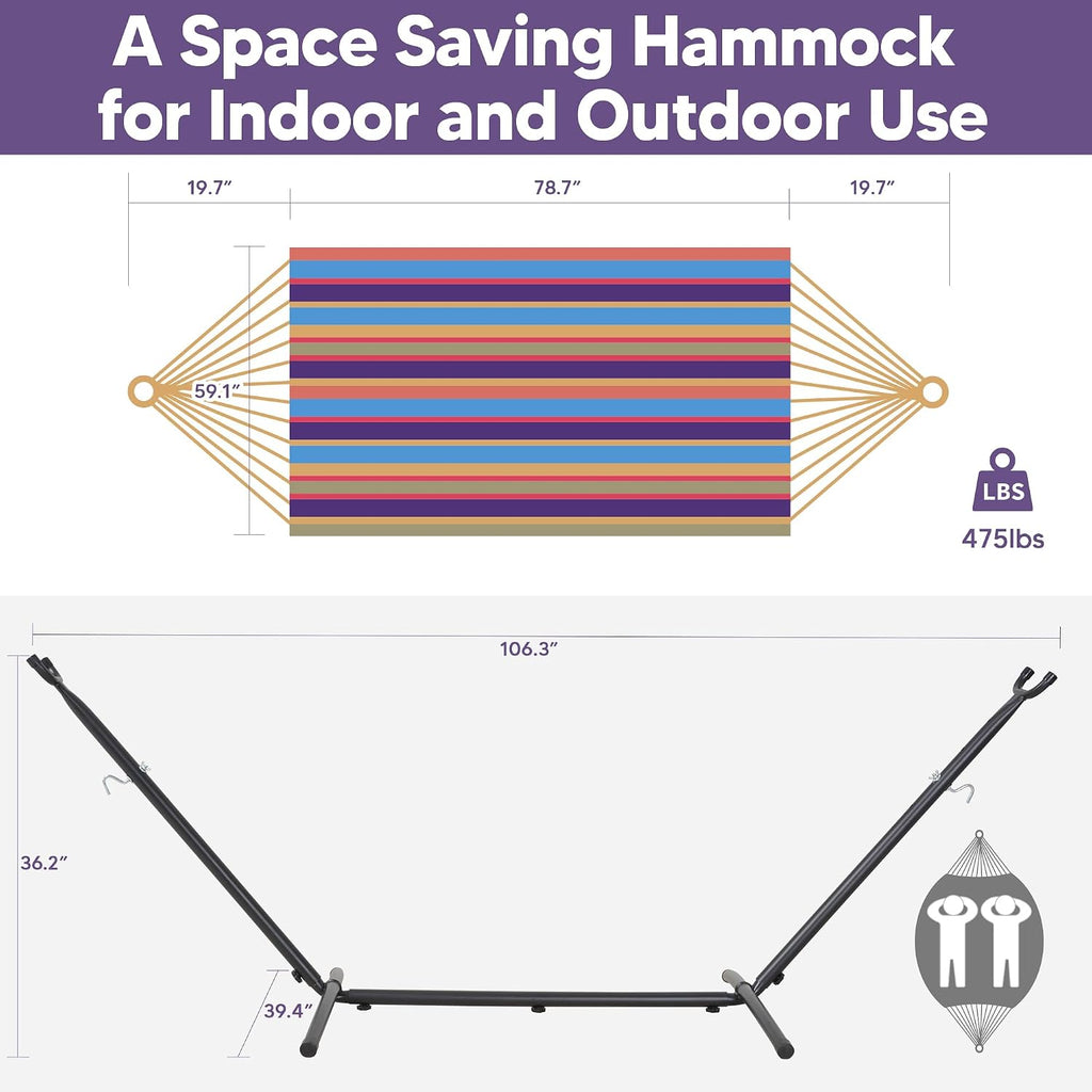 Portable Outdoor Hammock with Stand Included, Rainbow | Fabric Hammock with Stand for Outside
