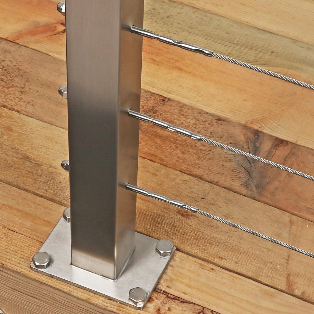 2 Pack Stainless Steel Cable Railing Post(2"×2") with 1/8 Cable Railing Kit, Level drilled (2, Silvery, 36 inch)