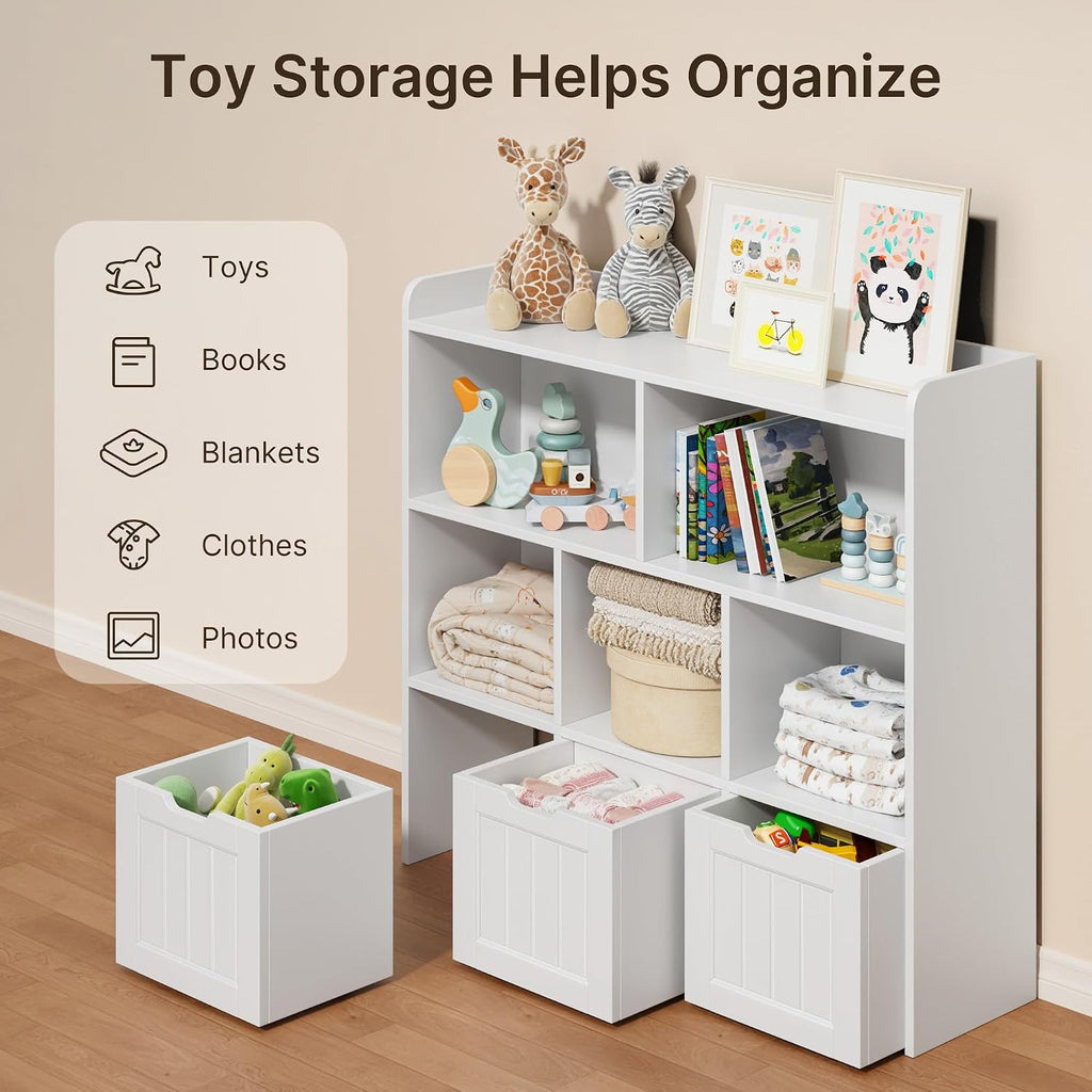 Kids Toy Storage Organizer with 3 Drawers and 6 Shelves, White