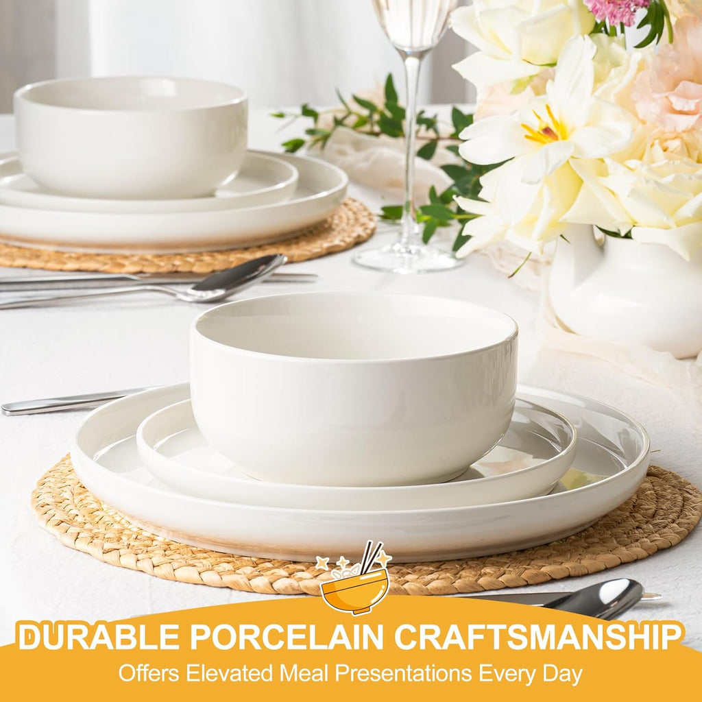 Plates and Bowls Sets, 12 Pieces Ceramic Dinnerware Set for 4, Stoneware Dishware Dishes Set