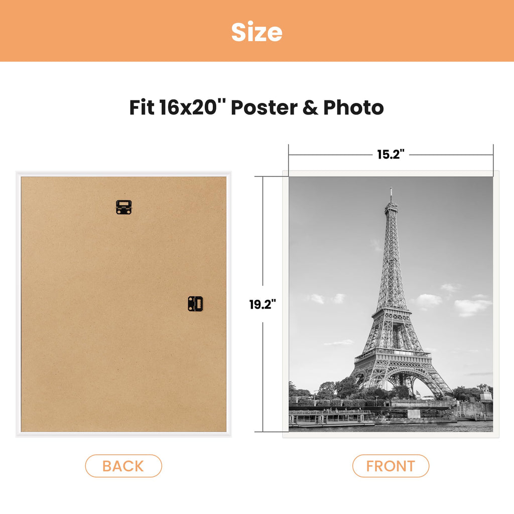 16x20 Poster Frame, Easy Slide-In Assembly, White, 3 Pack