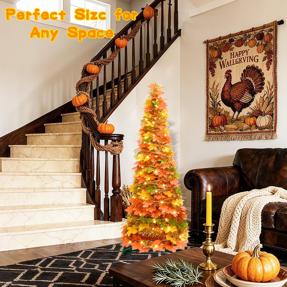 5.2FT Fall Tree Fall Decor, Thanksgiving Maples Tree for Fall Porch Decor, Thanksgiving Decorations