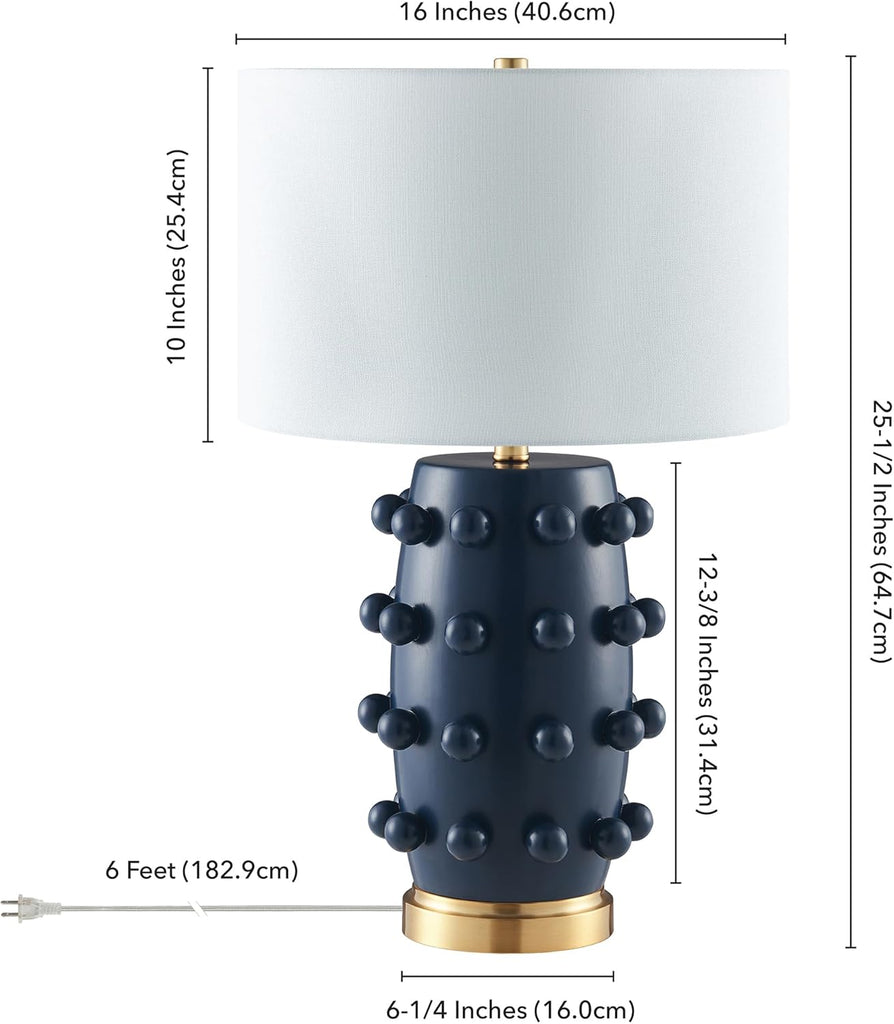 25.5'' Modern 1-Light Ceramic Table Lamp with Spherical Orbs on Lamp Body with White Fabric Drum Shade, or Office