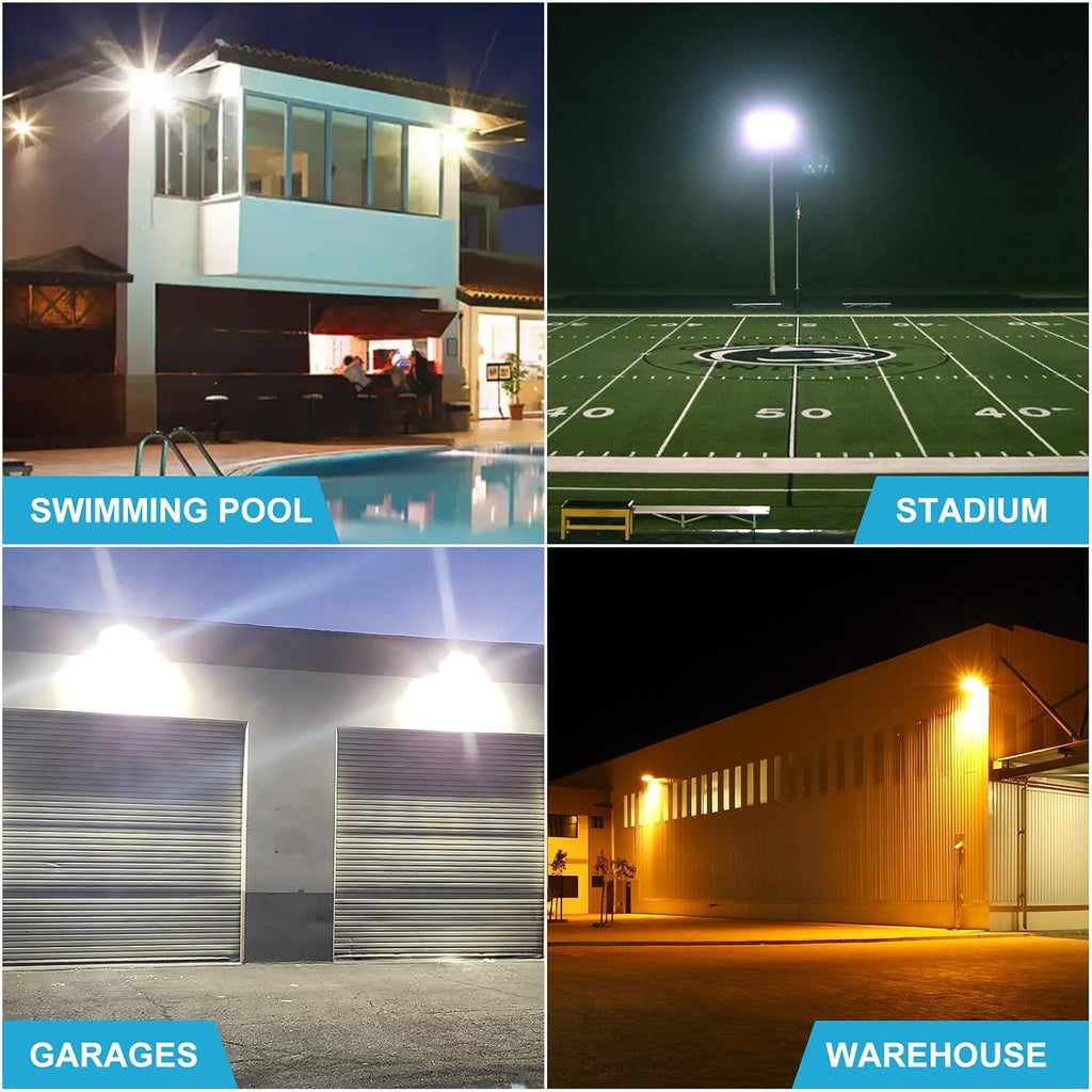 6Pack 150W LED Flood Light Outdoor with Knuckle, 100-277VDriver Equipped, 5 Years: IP65 Waterproof 21000LM, 5000K