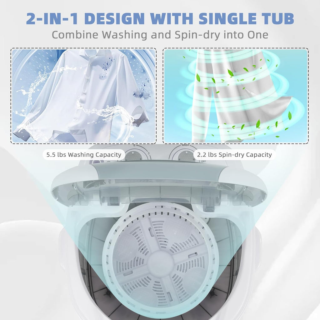 Mini Spin Dryer Portable Washing Machine, Compact Laundry for Home, Apartment, RV, Gray