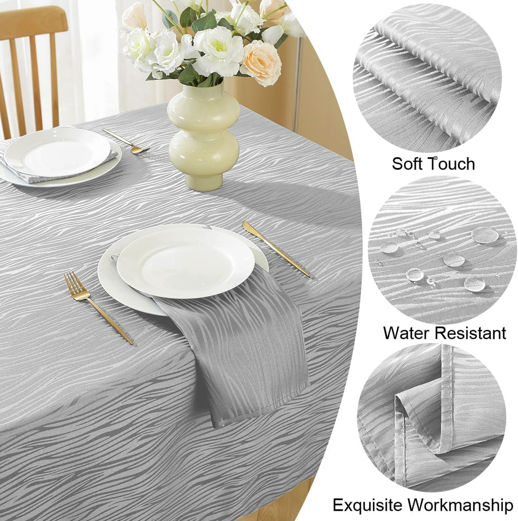 Wavy Swirl Jacquard Tablecloth, 60 x 120 Inch Rectangular Grey Textured Table Cover, Heavy Duty, Wrinkle Resistant