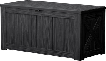 120 Gallon Deck Box Resin Outdoor Storage Box Waterproof | Large Outdoor Storage Bench Lockable for Outside Patio