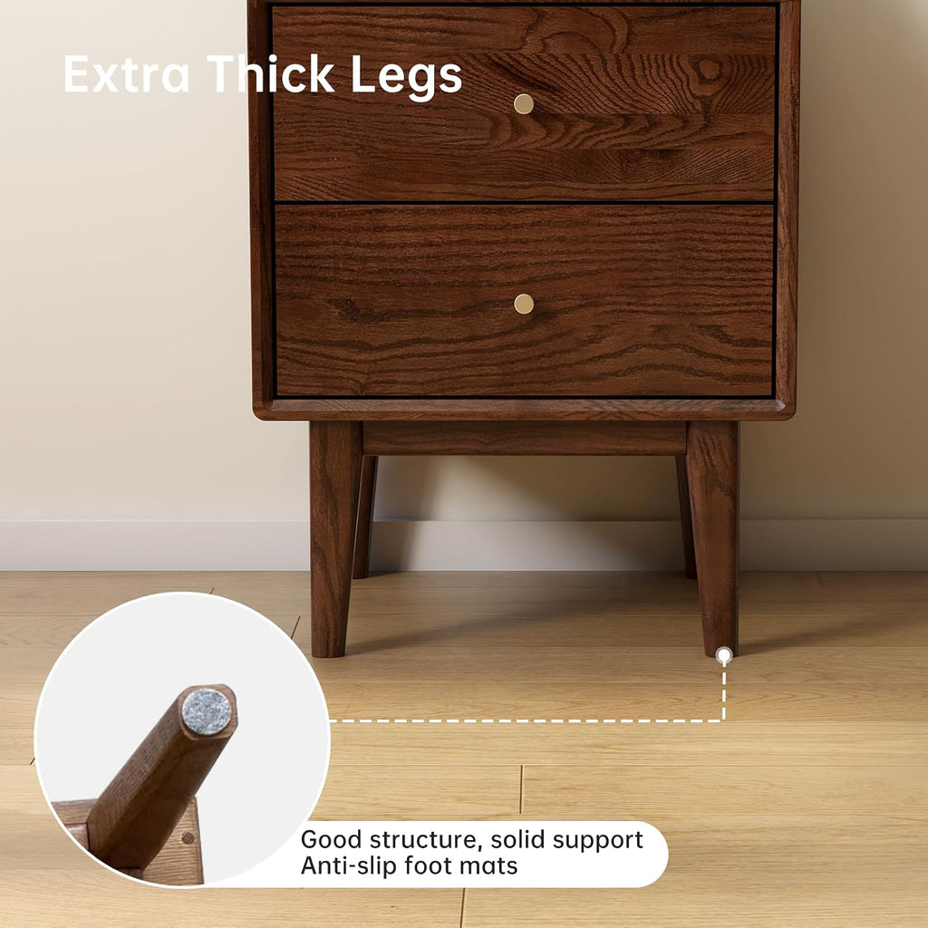 100% Solid Wood Nightstand, Walnut Nightstand with 2 Drawers, Mid Century Modern Night Stand, Oak Nightstands, Wooden