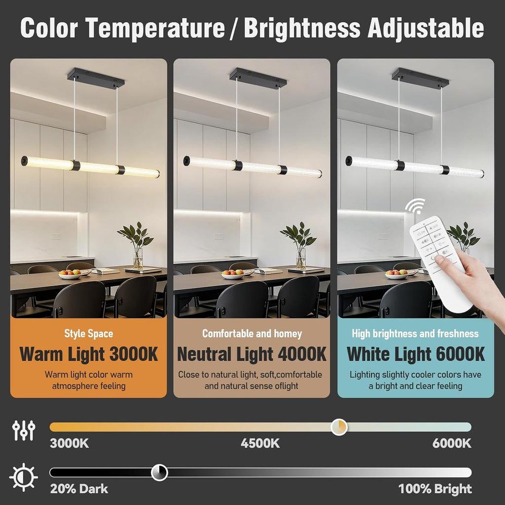 Modern Linear Chandelier Gold Linear Pendant Light Fixture, LED Dimmable Island Chandelier for Kitchen Island