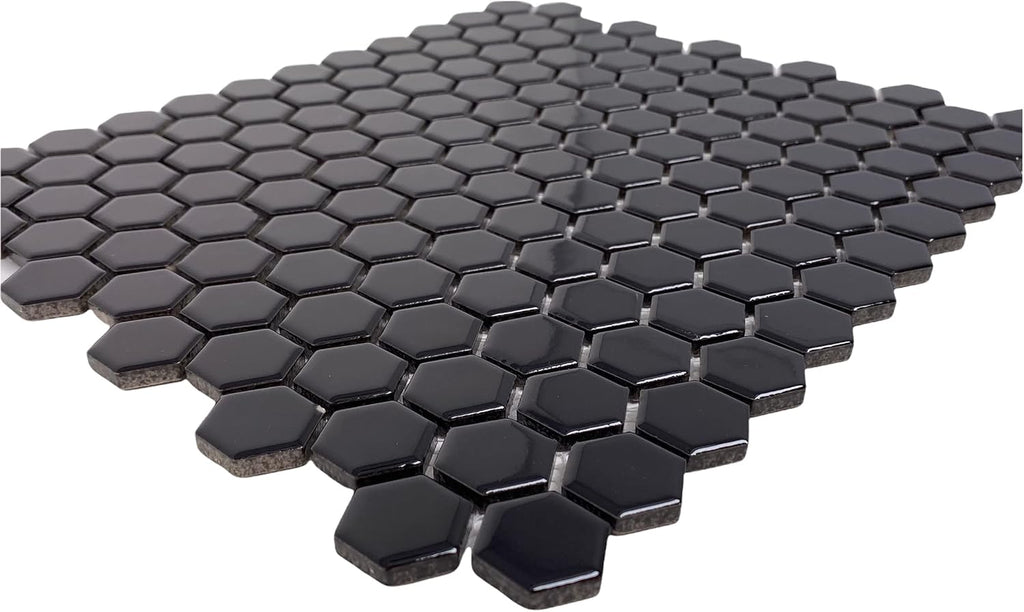 Hexagon 1x1 Porcelain Mosaic Shiny Finish Floor Wall Tile Backsplash Glossy 1 inch Shower, Accent Decor, Fireplace