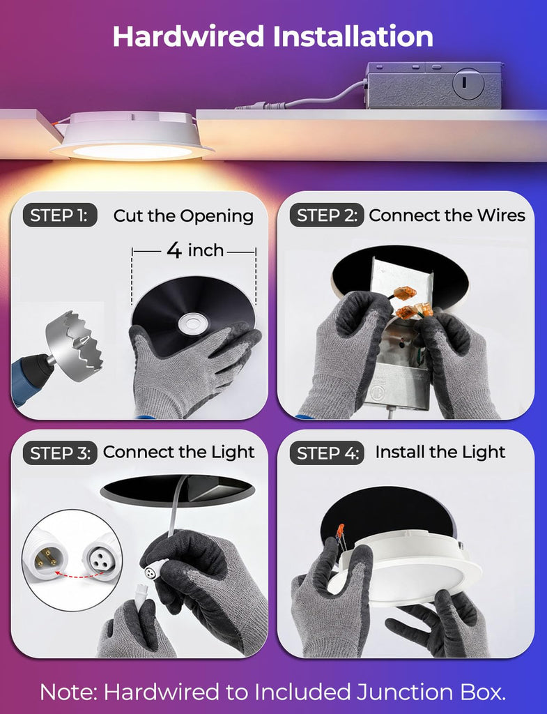 LED Reccessed Downlights, Color Changing, 4 Inch, Recessed Ceiling Lights (6 Packs)