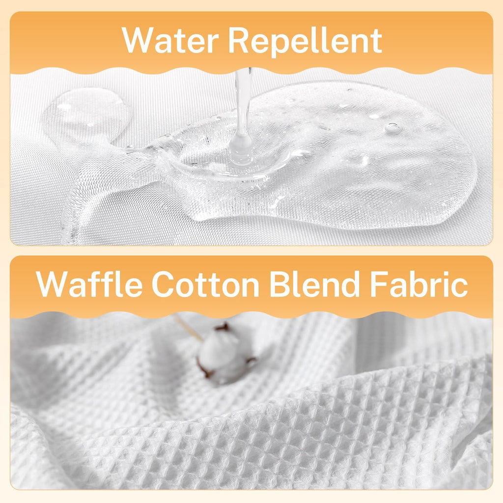 White Cotton Blend Fabric Shower Curtain Set with Liner, 71x74 | Waffle Weave, No Hook Needed, with Snap in