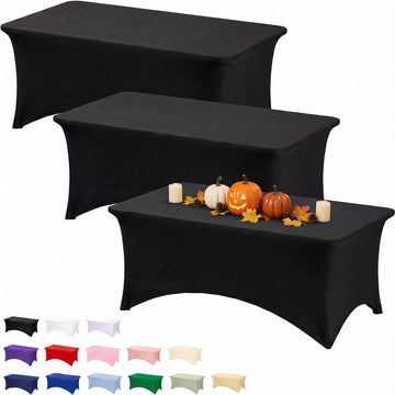 3 Pack 6FT Black Tablecloth Rectangle Spandex Fitted Table Cover