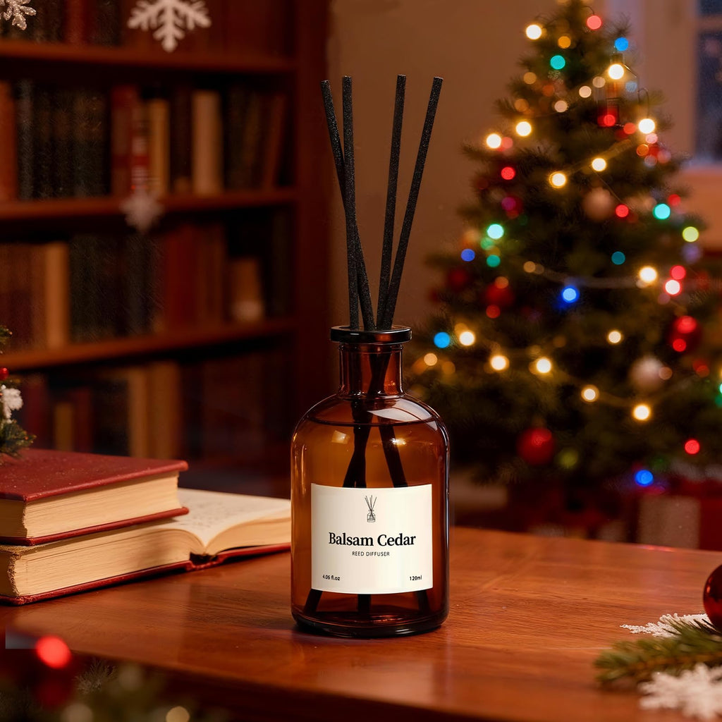 Balsam Cedar Reed Diffuser Set - Includes Reed Diffuser Sticks, 2 Pack Fragrance Oil and Glass Bottle, Reed Diffusers