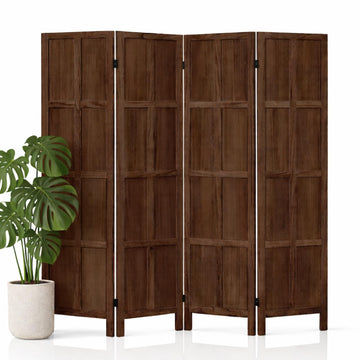 4 Panel Wood Room Divider and Folding Privacy Screen 67′′, Brown
