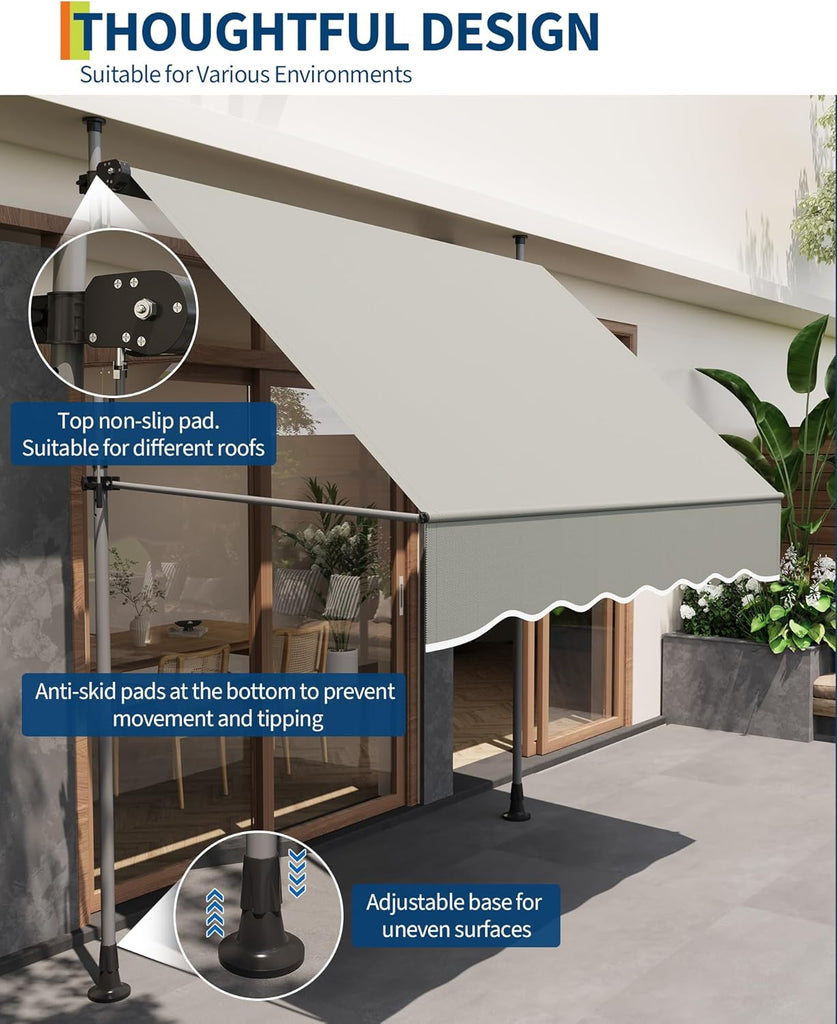 118'' Manual Retractable Awning , Angle & Height Adjustable Sunsetter Retractable Awning, Exterior Outdoor Sunshade