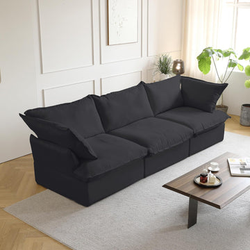 122.82" Cloud Modular Sectional Sofa 3 Seats for Living Room, Comfy Convertible Sectional Sofas Couches, Cushion Covers Removable, Two Corners and One Middle Sofa for Living Room (Black)