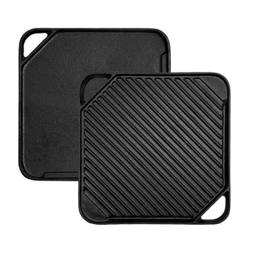 Cast Iron Reversible Grill/Griddle, 10.5-Inch Double Handled Cast Iron Stovetop Grill/Griddle