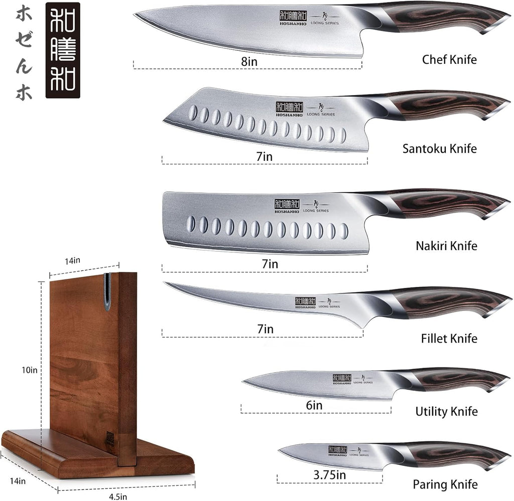 7PCS Kitchen Knife Set, Japanese Magnetic Knife Block Set | Ultra Sharp Japanese High Carbon Stainless Steel Chef