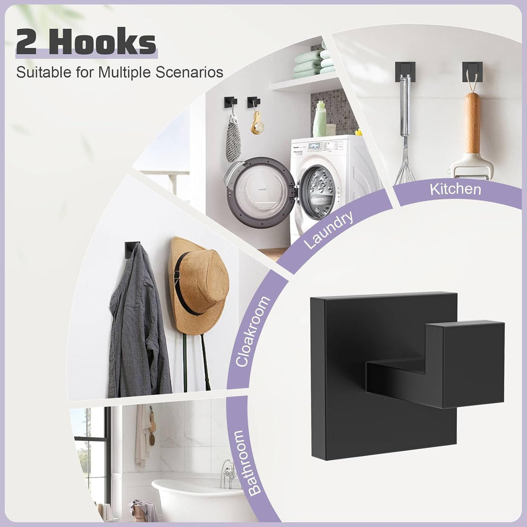 Matte Black Towel Bar Set 5-Piece Bathroom Hardware Accessories Set,23.6 Inch Modern Towel Holder Set SUS304