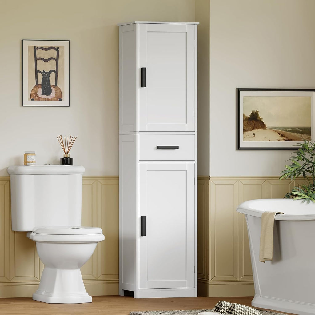 67'' Tall Bathroom Cabinet, Storage Cabinet with 4 Shelves & 2 Doors, Narrow Storage Cabinets , White