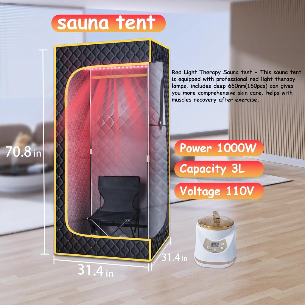 Red Light Portable Steam Sauna for Home, Infrared Sauna for Relaxation,Detoxification,1300W 3L Steamer