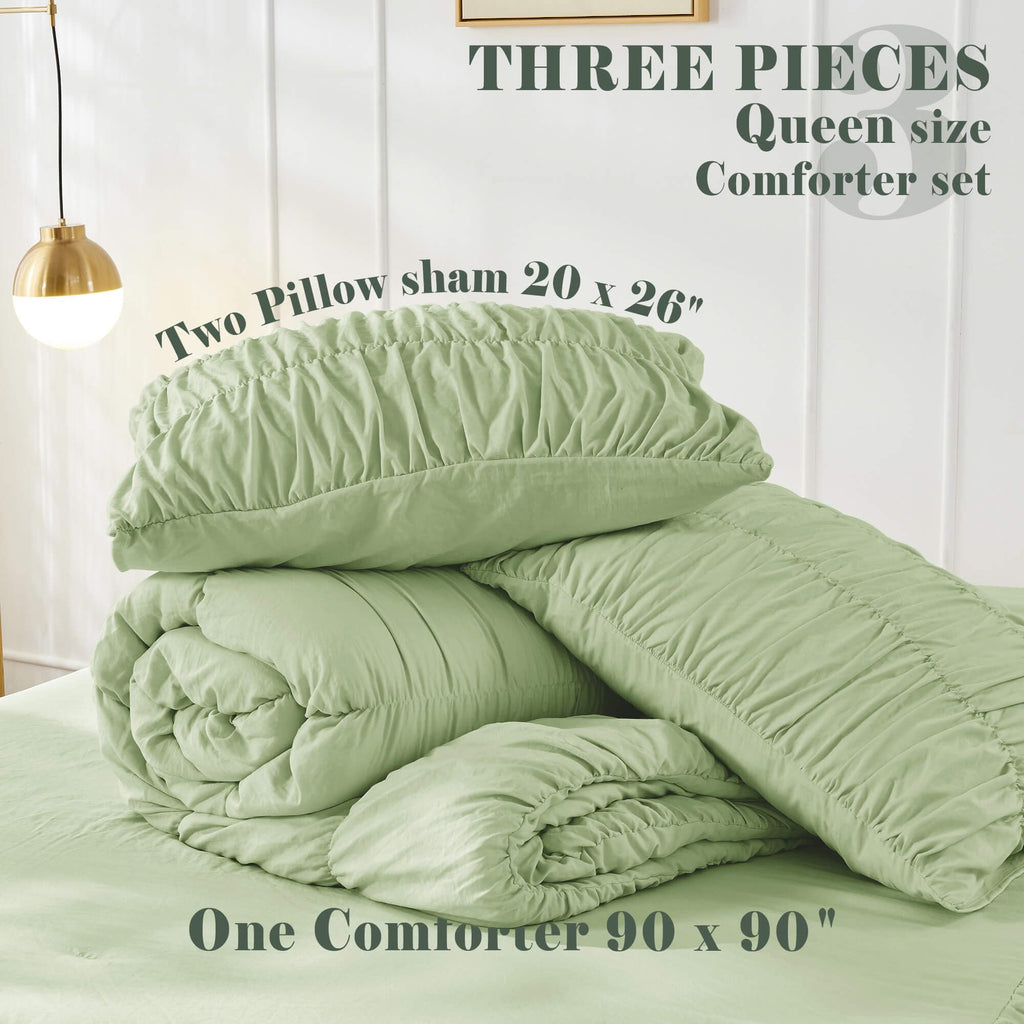 Green Ruched Comforter Set Ruffle Comforter Bedding