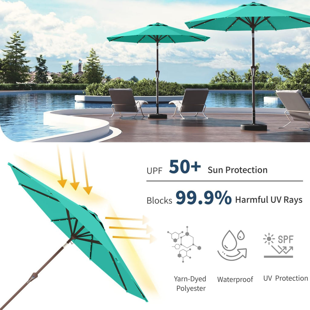 10FT Solar Umbrella 32 LED Lighted Patio Umbrella Table Market Umbrella w/Tilt and Crank