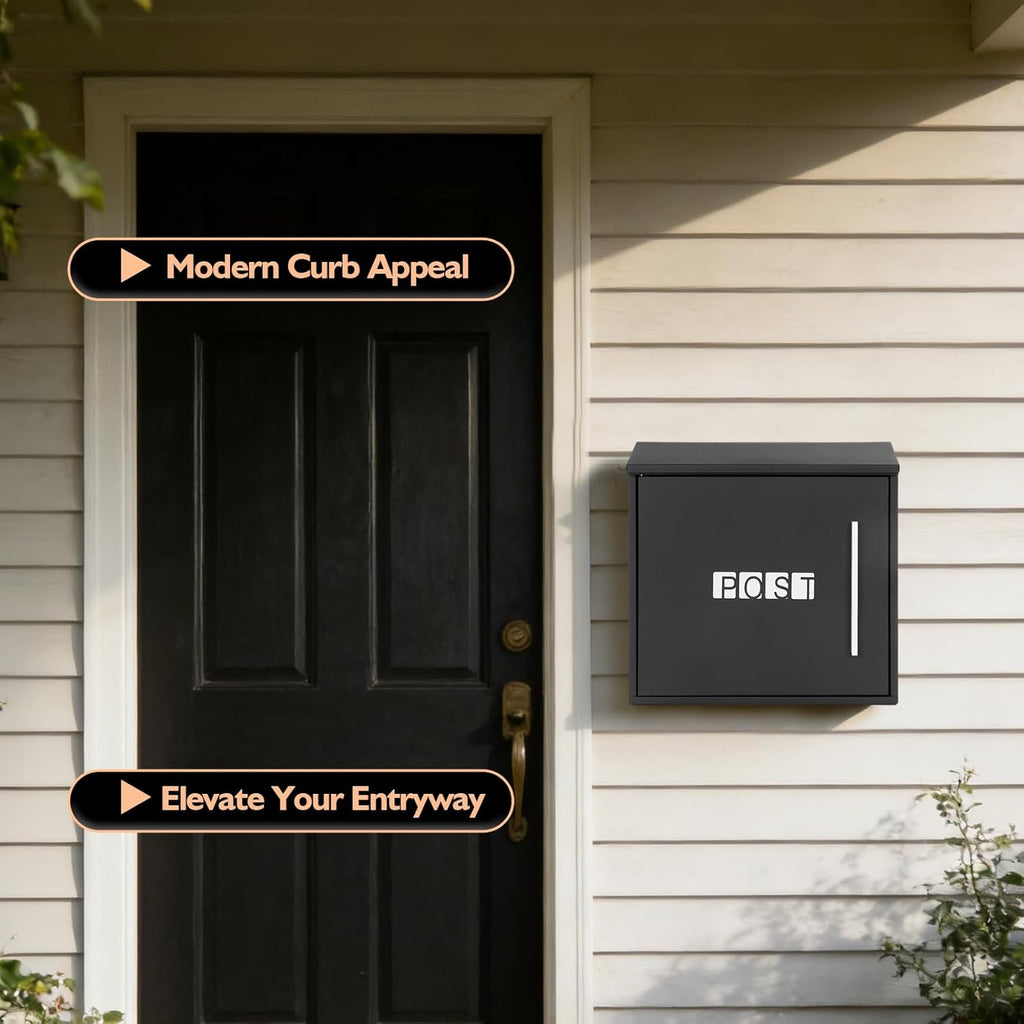 Wall Mounted Mailbox, Modern Metal Galvanized Steel Mailbox 14x13x5inch Large Capacity Mailbox with Lock and Key Drop