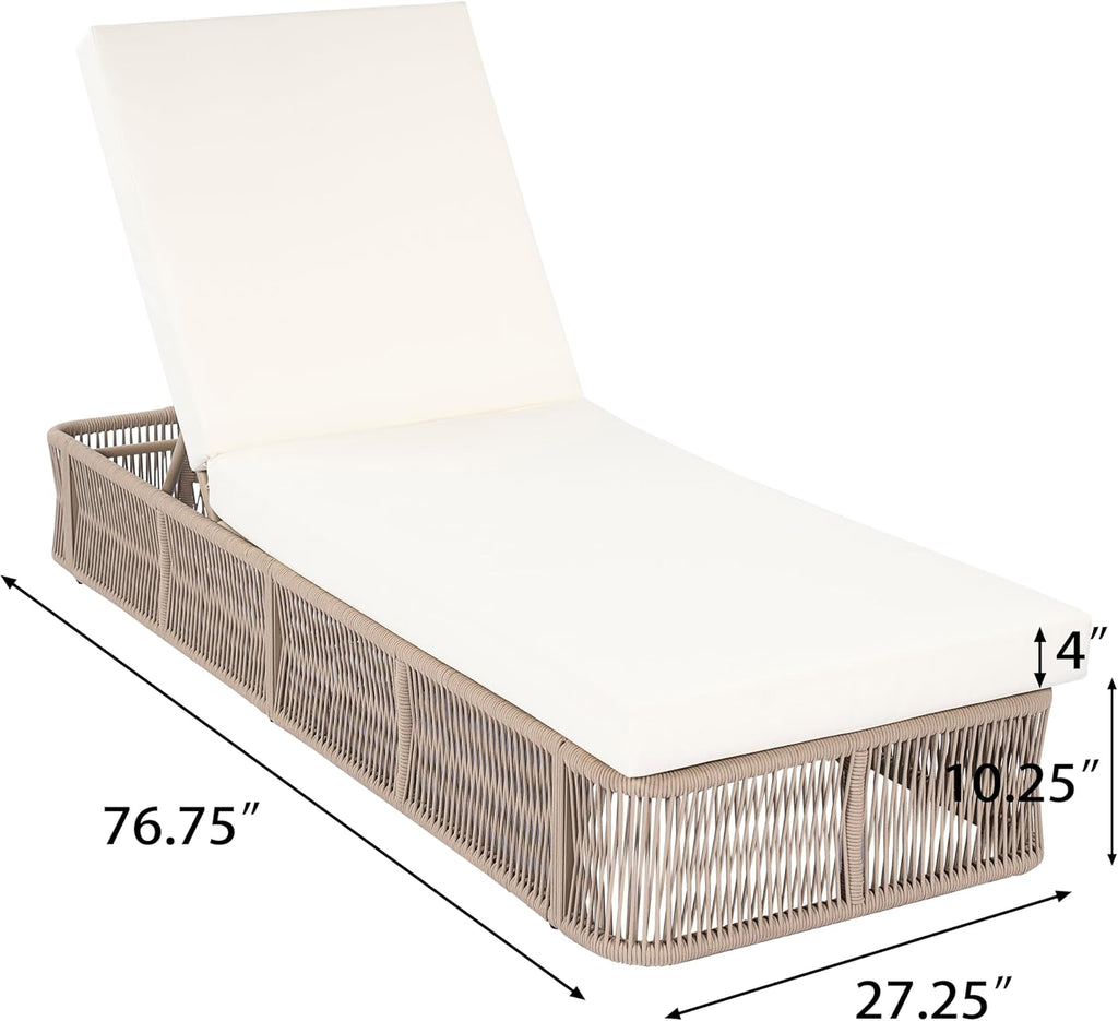 Outdoor Chaise Lounge Chair Set - Adjustable Woven Rope Sun Lounger with 5-Position Backrest (Frame Only) - Modern