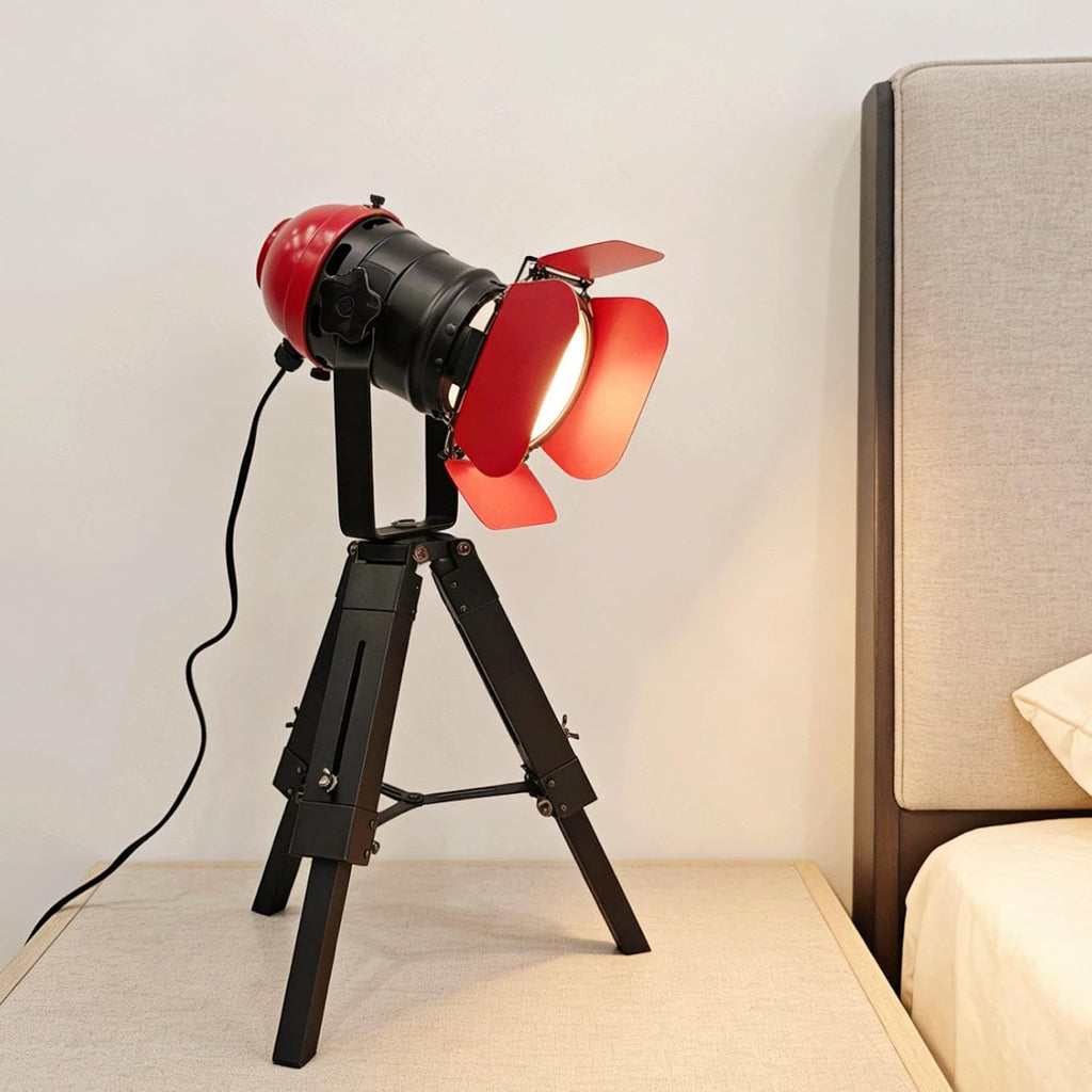 Vintage Black w/Red Retro Tripod Adjustable Table lamp,Nautical Teatre Retro Spotlight
