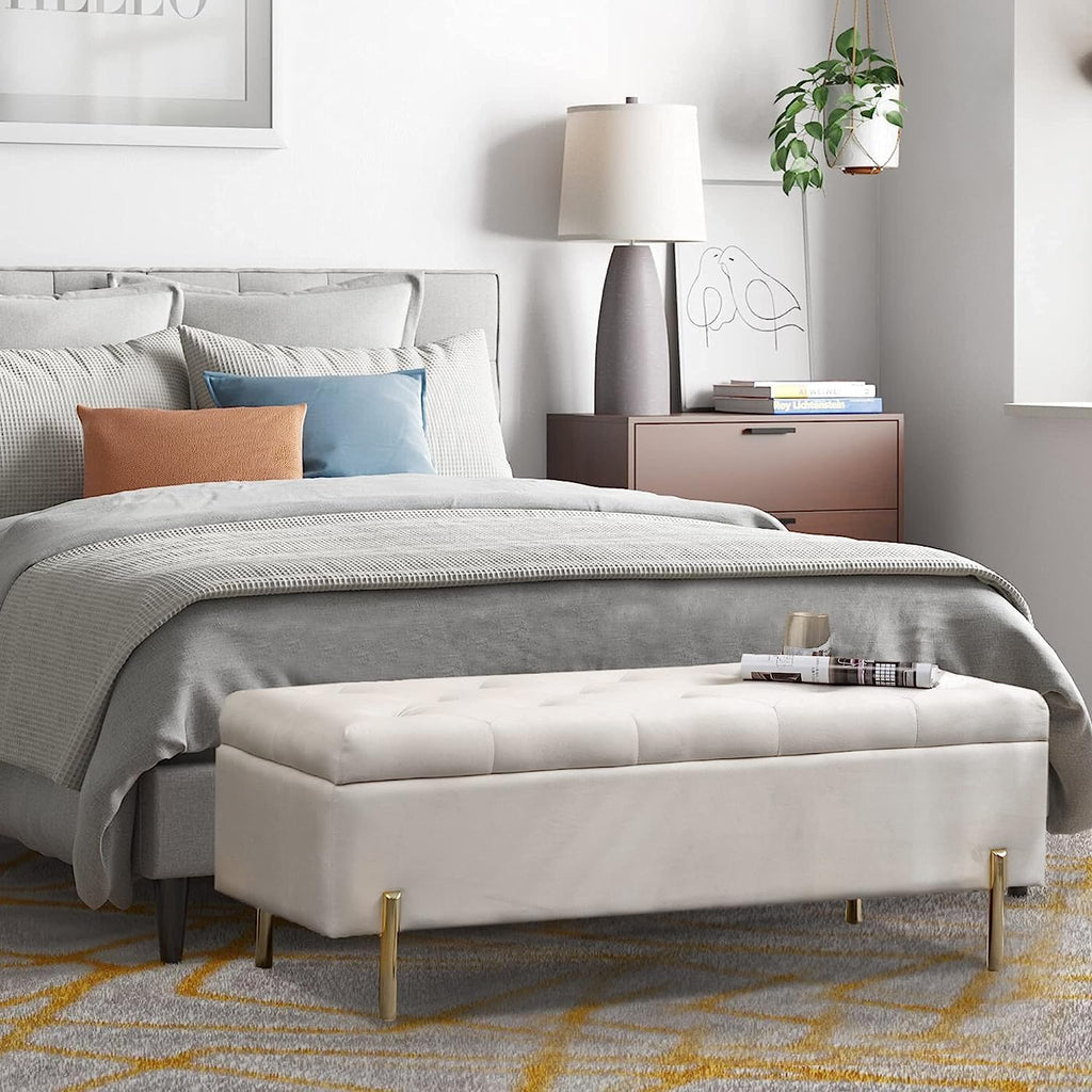 45.6 Inch Velvet Storage Bench Upholstered Tufted Settee Ottoman Bench with Storage, Bed End Bench with Soft Close