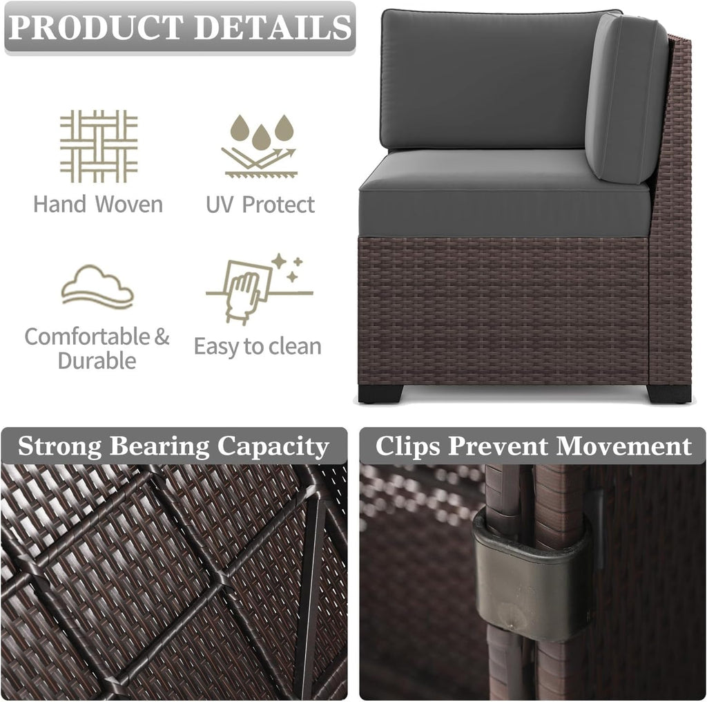 13 Pieces Outdoor Patio Furniture Set with 44" Fire Pit Table Brown Rattan Sectional Sofa Conversation Sets
