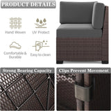 13 Pieces Outdoor Patio Furniture Set with 44" Fire Pit Table Brown Rattan Sectional Sofa Conversation Sets