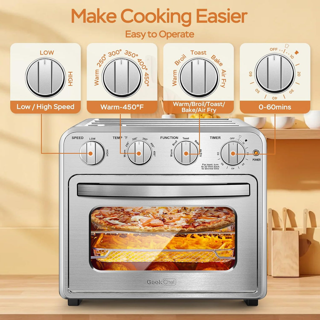 Air Fryer Toaster Oven Combo, 16QT 5-in-1 Toaster Ovens Countertop, Convection AirFryer with Bake, Air fryer & Toaster