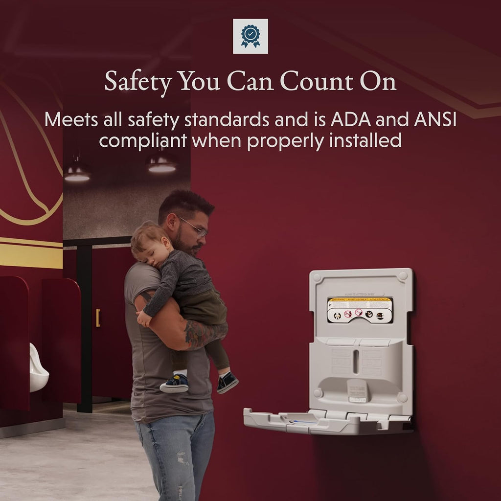 Origin Vertical Baby Changing Station, Surface Mount, Light Gray | Slim vertical wall-mount HDPE; steel hinge;