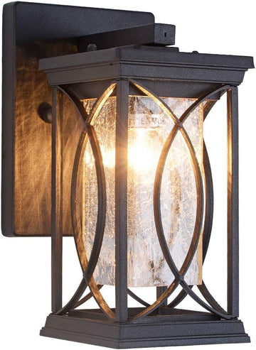 Dusk to Dawn Outdoor Wall Lanterns Small Modern Exterior Light Fixture Aluminum with Crack-Like Glass