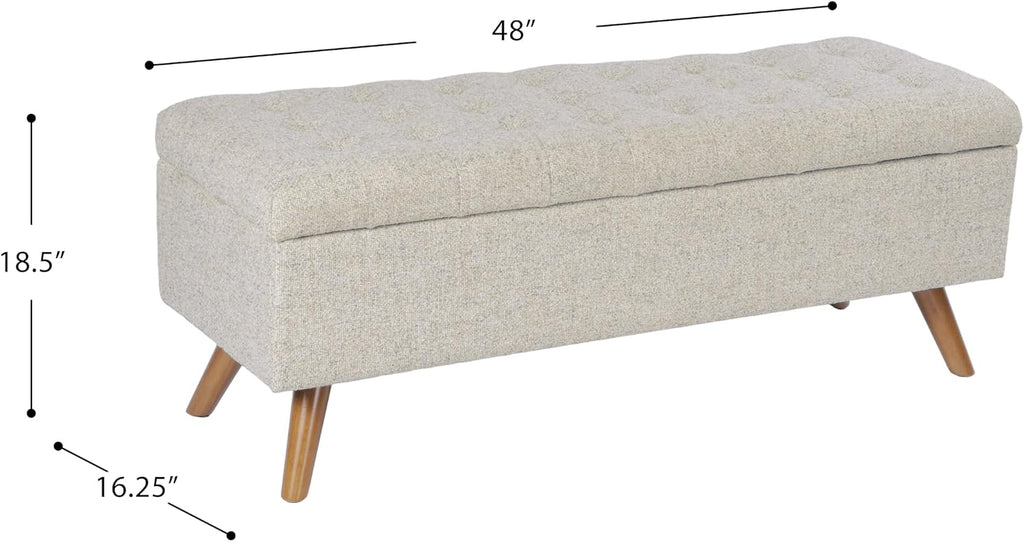 48" Modern Tufted Storage Bench - Textured Cream Fabric