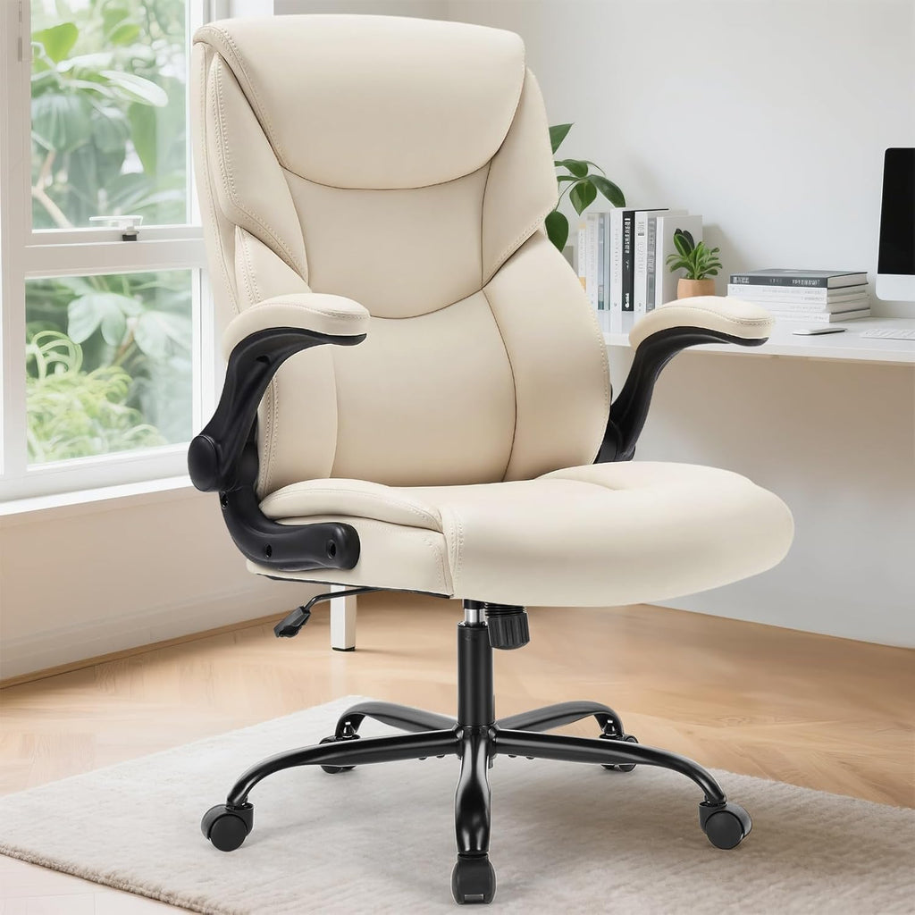 PU Leather - Ergonomic Executive Computer Desk Chairs with Adjustable Flip-up Armrest, Swivel Task Chair with Lumbar