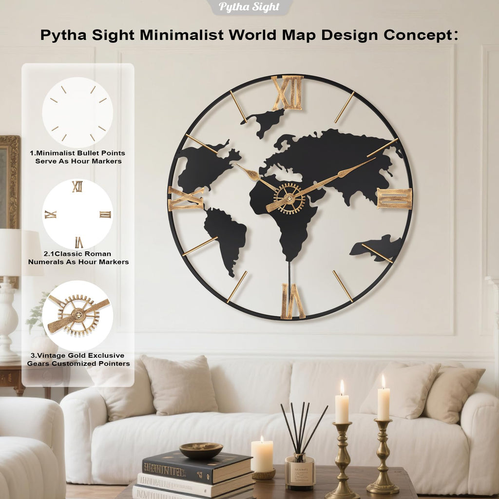 30 Inch Large Extra Giant Oversized Roman World Map Wall Clock