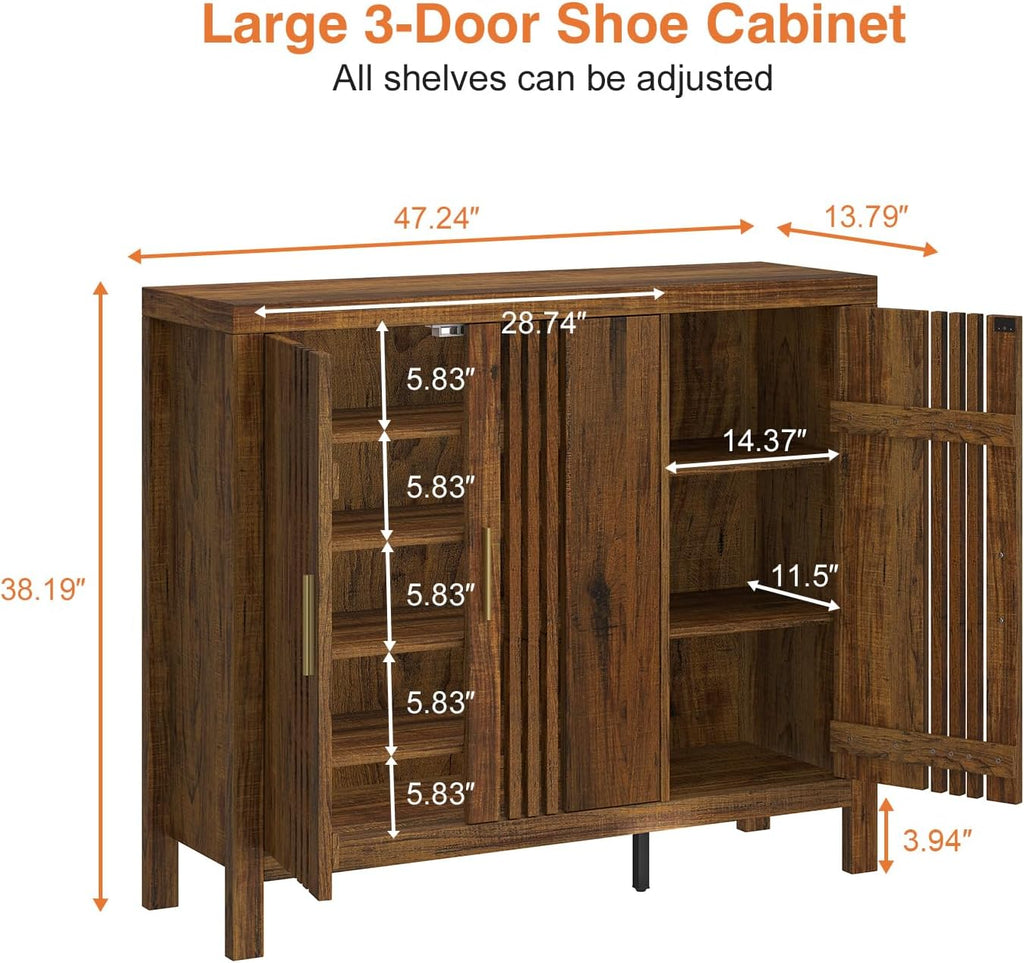 Shoe Storage Cabinet with 3 Shutter Doors, 30 Pairs Shoe Cabinet with Adjustable Shelves, 5-Tier Large Shoe Rack