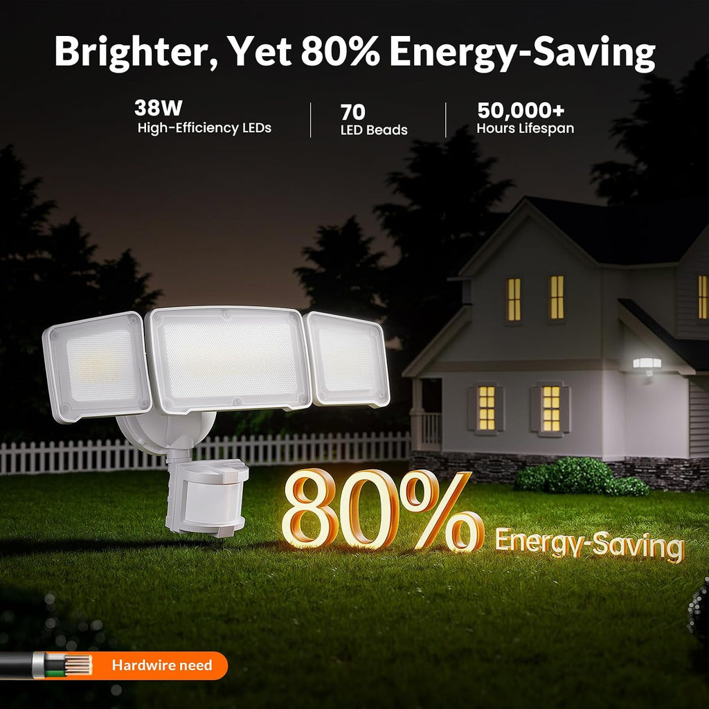 LED Security Light Motion Sensor Outdoor Lights, Bright 38W 4200LM | 72 FT Range, IP65, Easy to Install, 180° Motion