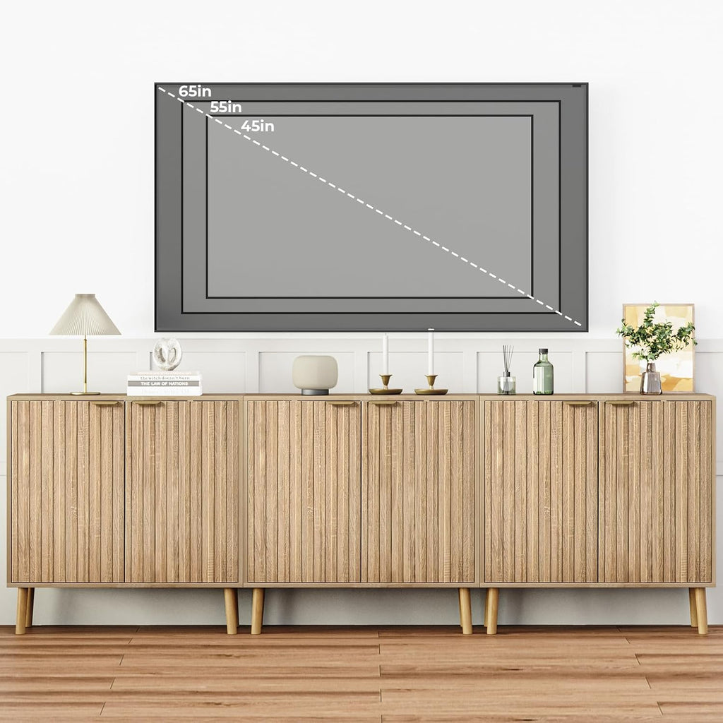 Fluted Storage Cabinet, Free Standing Buffet, Wood Sideboard, Multifunctional Accent Storage (1, Oak)
