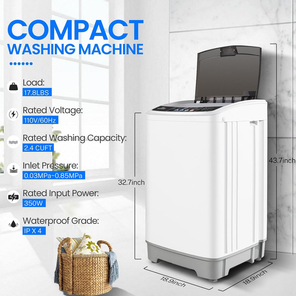 Portable Washing Machine 17.8Lbs Portable Washer 2.4 Cu.ft Full Automatic Compact Laundry Washer with 10 Programs 8