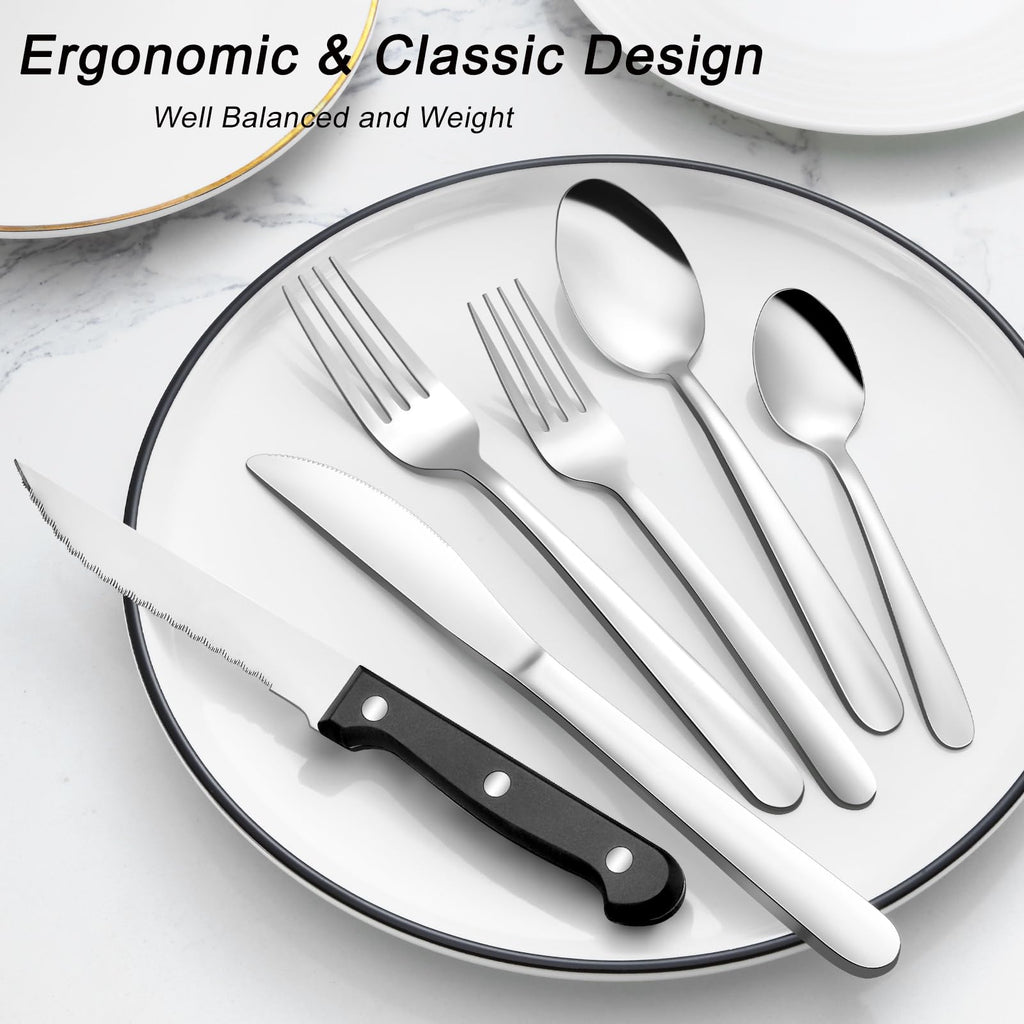 72-Pieces Silverware Set for 12, Flatware Set with Triple Rivet Steak Knives, Stainless Steel Cutlery Set, Include