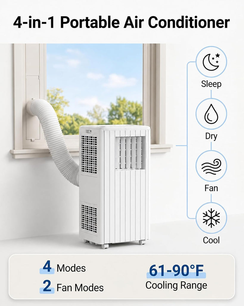 Portable Air Conditioners, 8,000 BTU for Rooms up to 350 Sq.Ft., Smart Compact AC Unit with Cooling, Dehumidifier