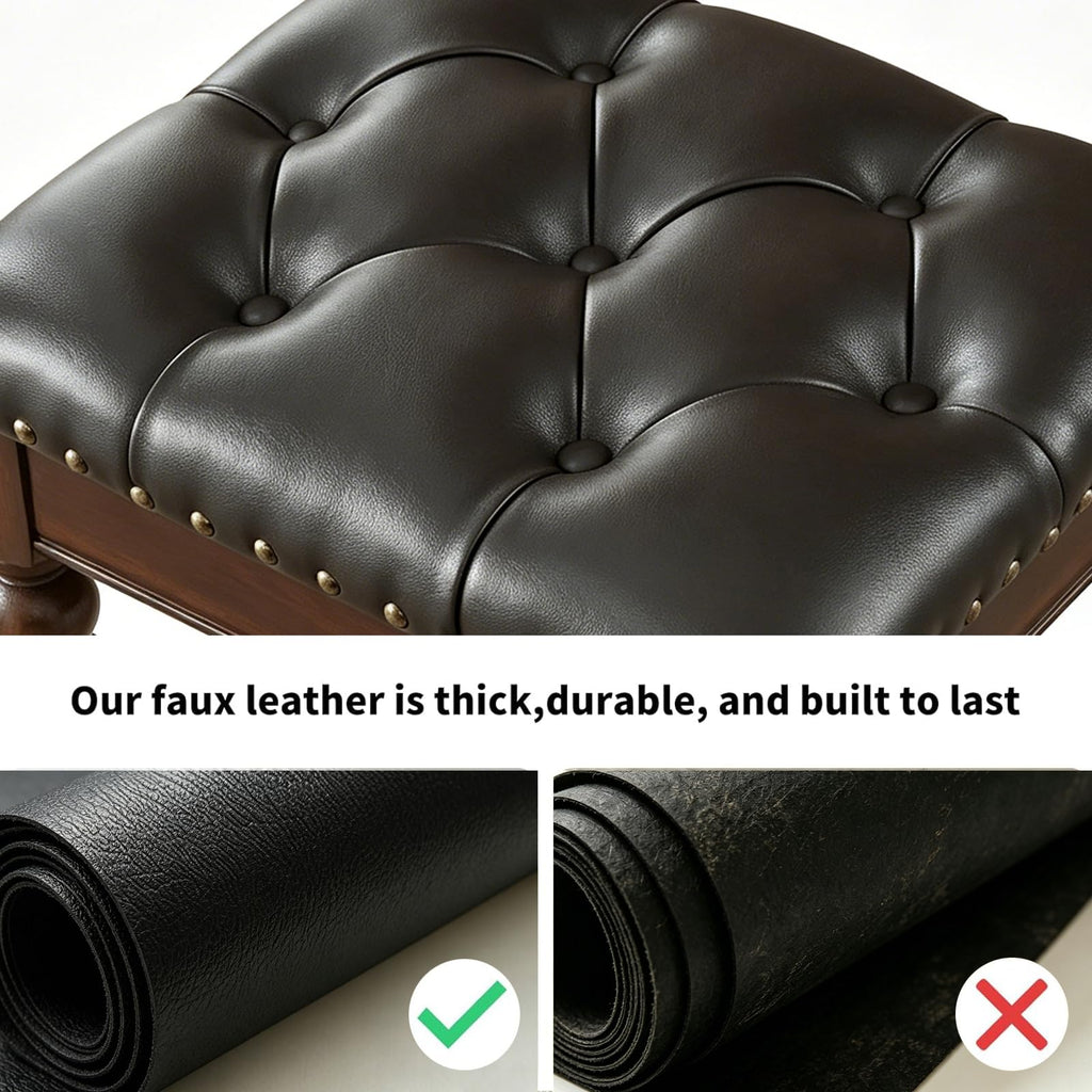 Black Faux Leather Vanity Stool, Backless, Victorian Style