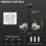 Black Wagon Wheel Chandelier, 24 Inch Black Chandeliers with Unique Glass Shade, 6-Light Crystal Farmhouse Wagon Wheel Chandeliers for Dining Room, Round Chandelier for Living Room, Foyer, Entryway A126-B0DT4D42YB